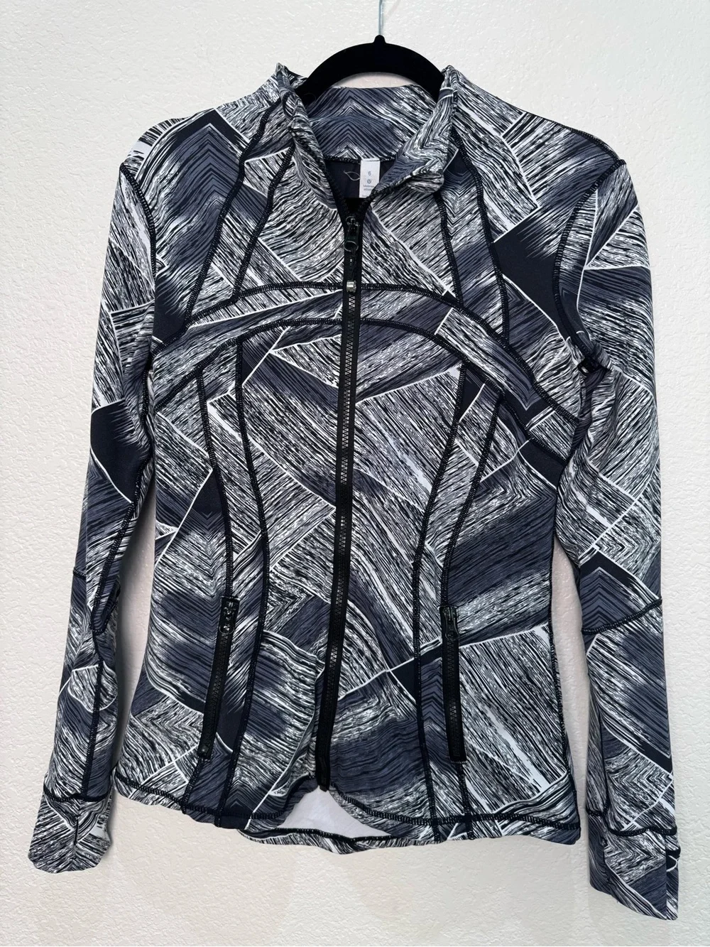 Lululemon Define Jacket 6 Spray Jacquard White Black Luon Thumbholes W4AAQS
